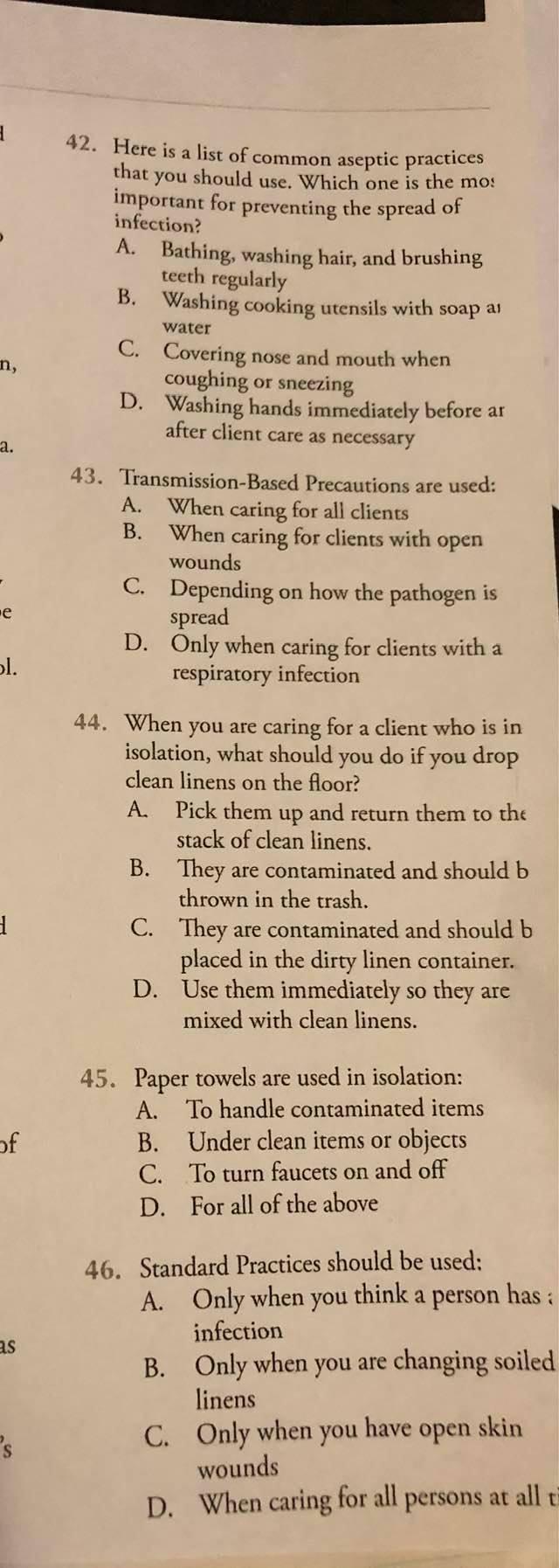 Solved 42. Here is a list of common aseptic practices that | Chegg.com