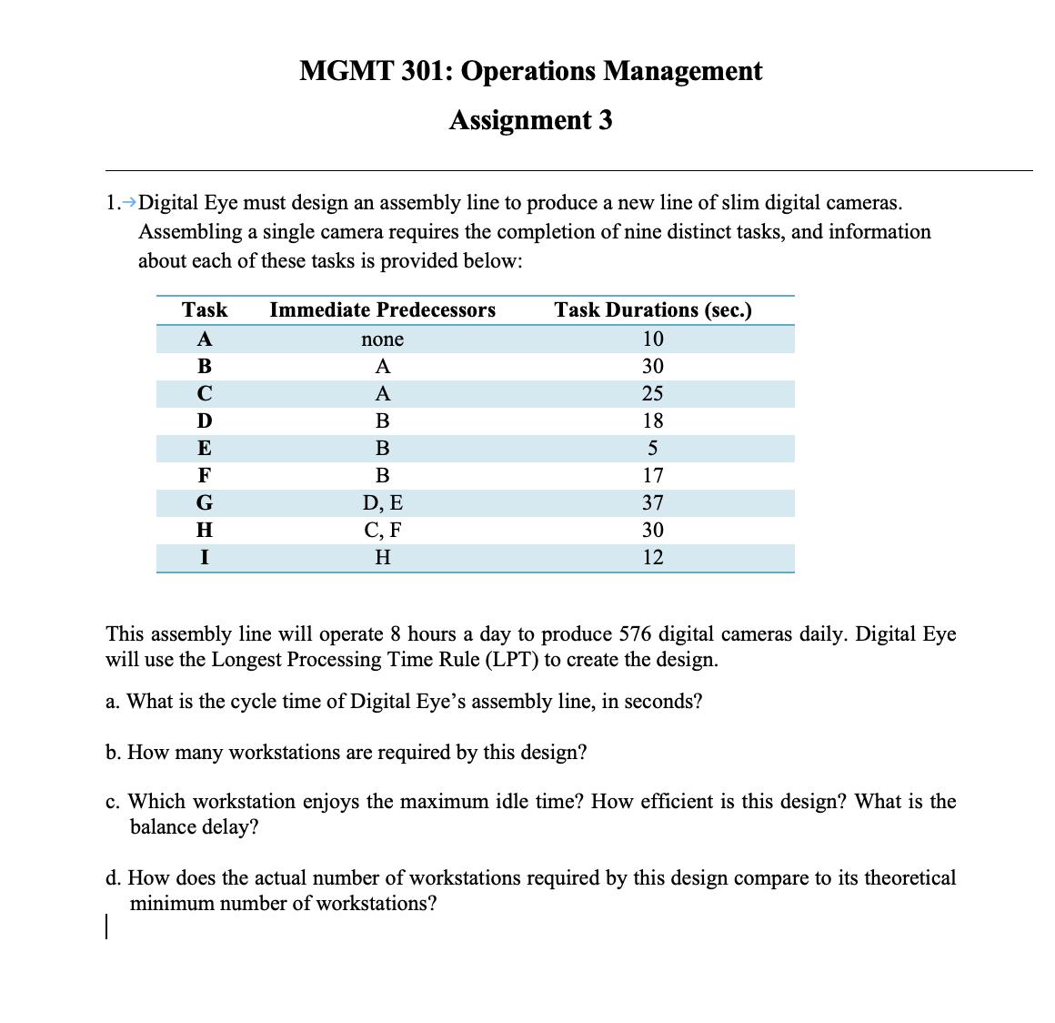 Solved MGMT 301: Operations Management Assignment 3 1. → | Chegg.com