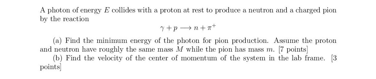 Solved A photon of energy E collides with a proton at rest | Chegg.com