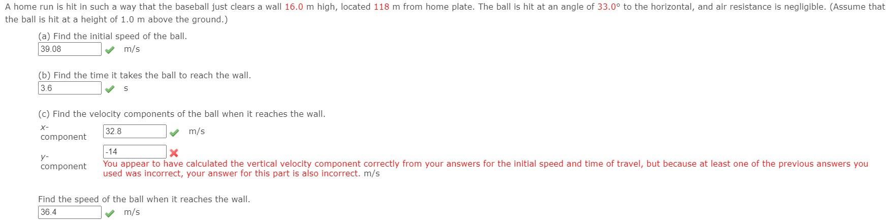 Solved A home run is hit in such a way that the baseball | Chegg.com