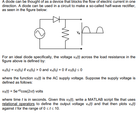 Solved A diode can be thought of as a device that blocks the | Chegg.com