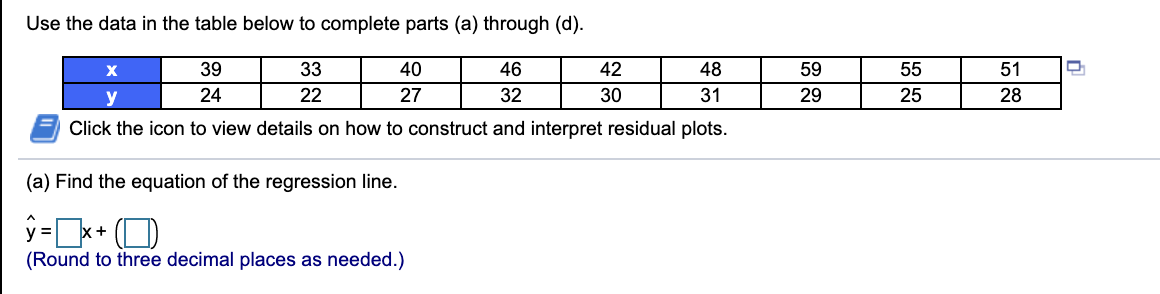 Solved Use the data in the table below to complete parts (a) | Chegg.com