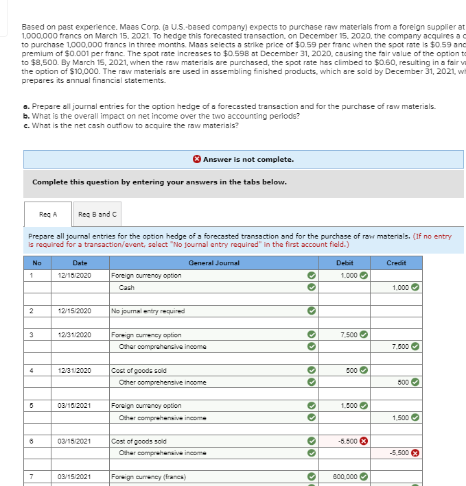 Based on past experience, Maas Corp. (a U.S.based