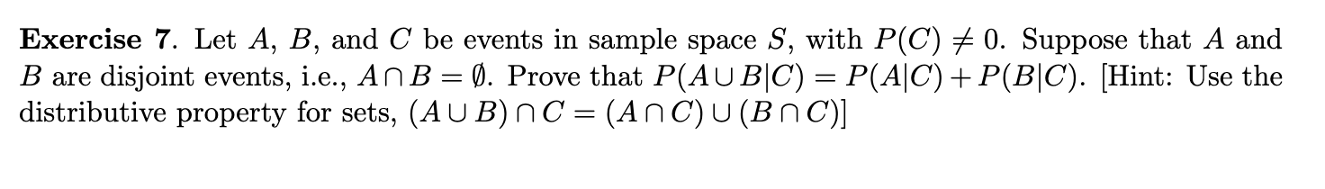 Solved Exercise 7. Let A,B, and C be events in sample space | Chegg.com