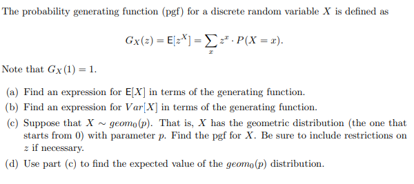 Solved The probability generating function (pgf) for a | Chegg.com