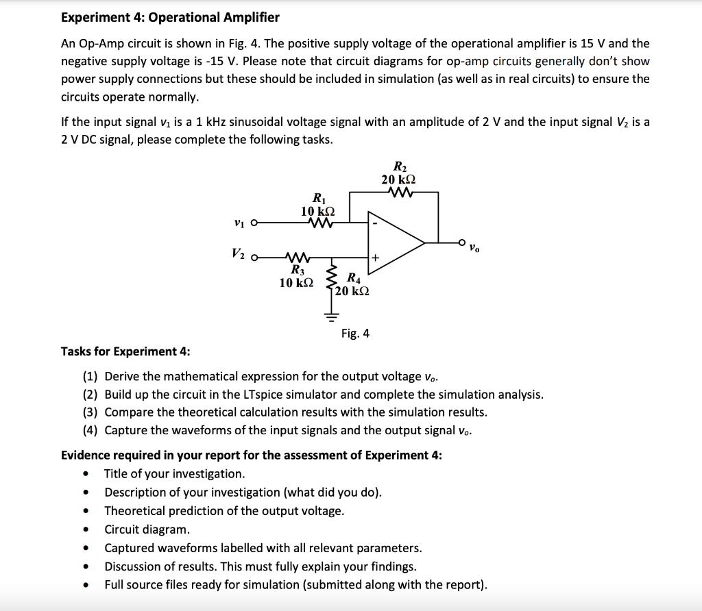 Solved Experiment 4 Operational Amplifier An OpAmp circuit
