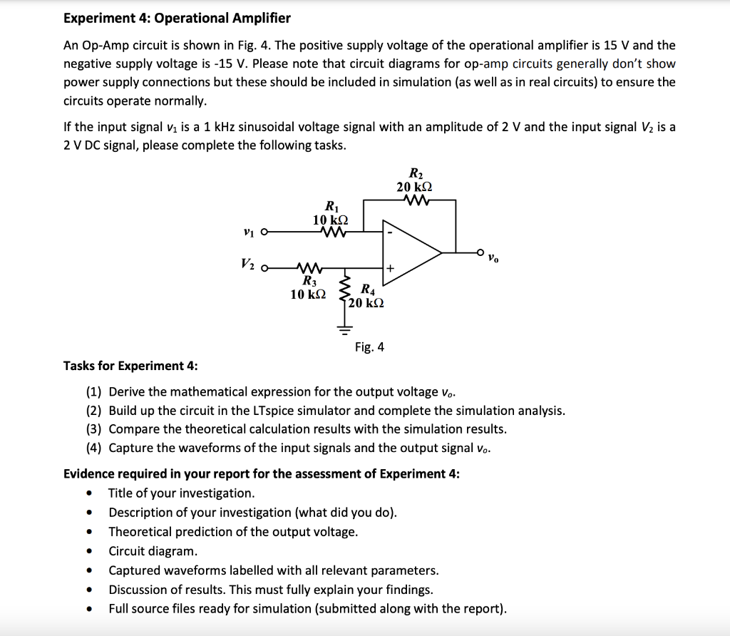 Solved Experiment 4: Operational Amplifier An Op-Amp Circuit | Chegg.com