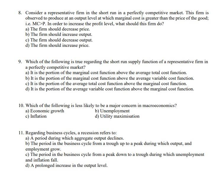 Solved 8. Consider a representative firm in the short run in | Chegg.com