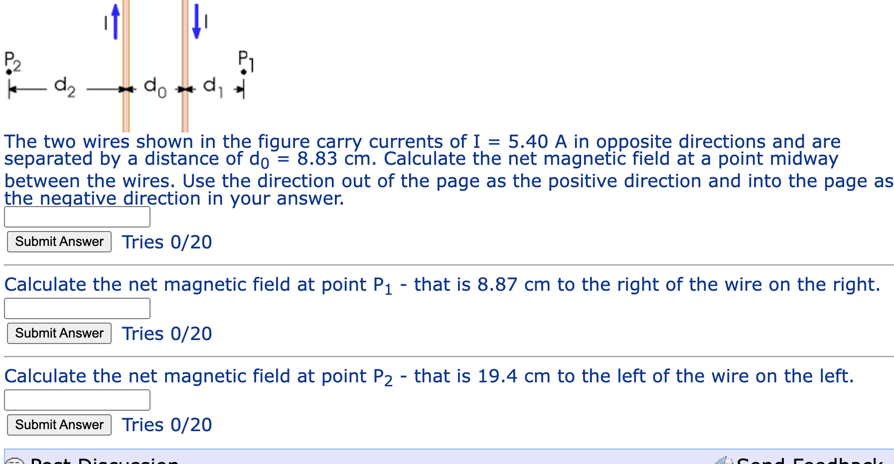 Solved The two wires shown in the figure carry currents of | Chegg.com