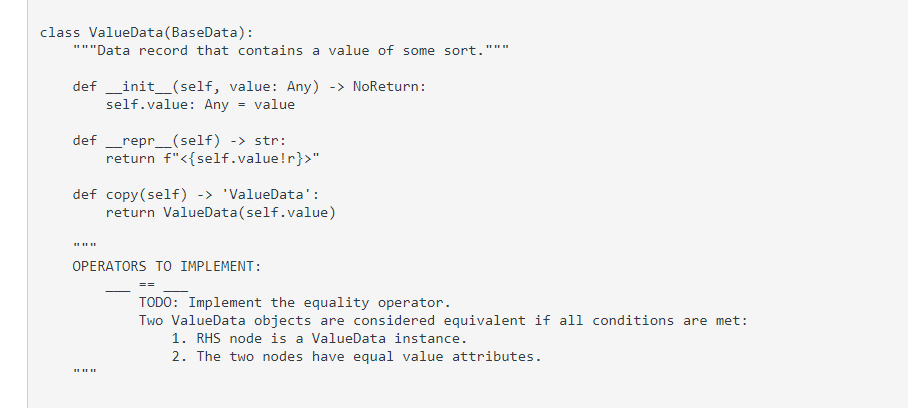 Solved TODO: Implement The Equality Operator. | Chegg.com