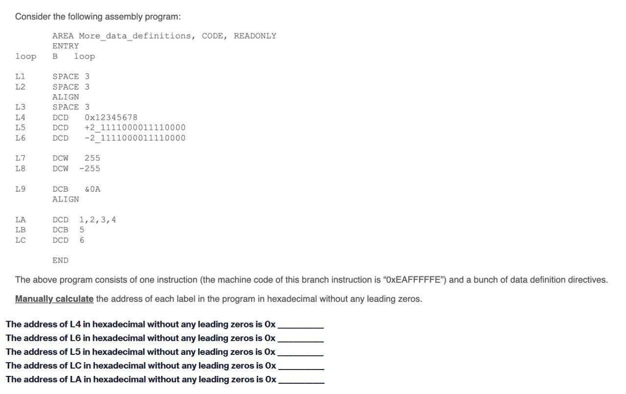 Solved Consider the following assembly program: AREA | Chegg.com