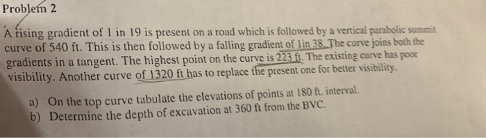 Solved Problem 2 A rising gradient of 1 in 19 is present on | Chegg.com