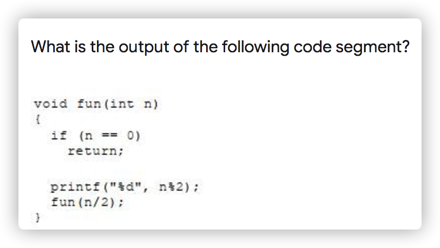 binary representation of decimal number 9