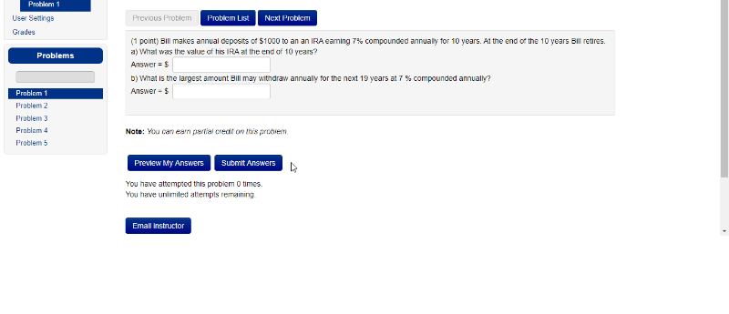 Solved Problem 1 User Setting Grades Problems Previous | Chegg.com