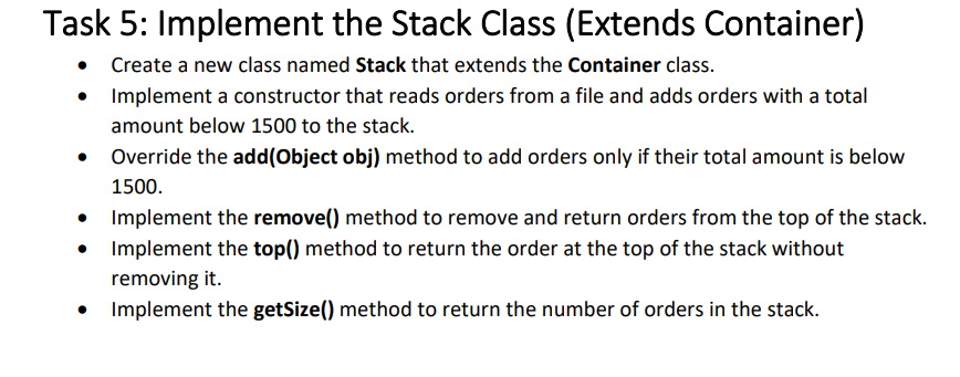 Solved Task 1: Implement the Order Class - Read the Java API | Chegg.com