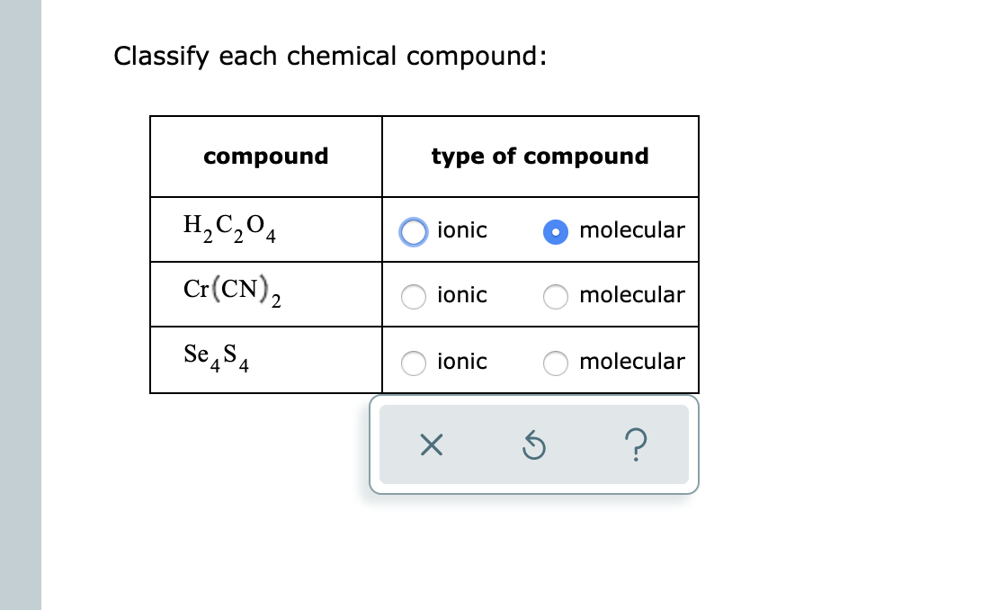 Solved Classify each chemical compound: compound type of | Chegg.com