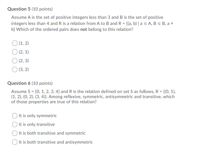 Solved Question 5 (10 points) Assume A is the set of | Chegg.com