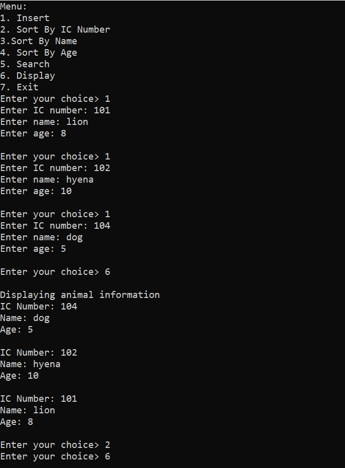 Menu: 1. Insert 2. Sort By IC Number 3. Sort By Name  Chegg.com