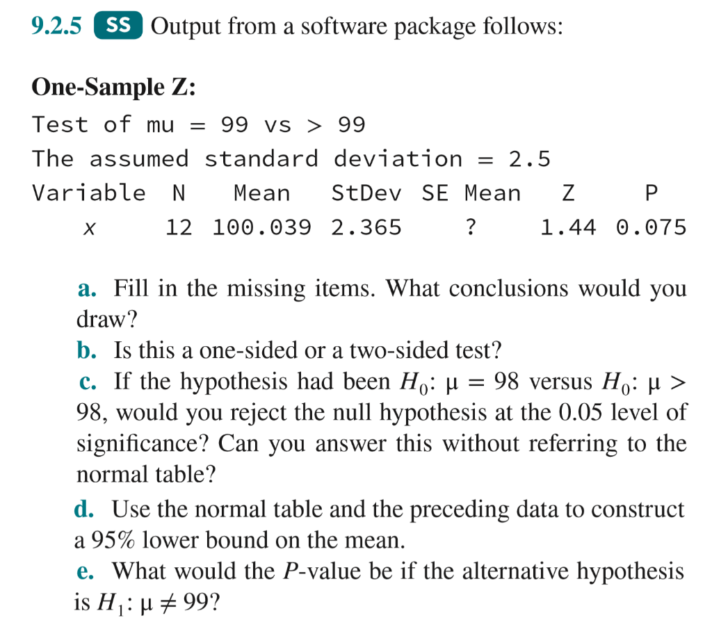 Solved 9 2 5 Ss Output From A Software Package Follows O Chegg Com