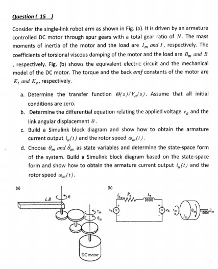 Solved Question 15 Consider the single-link robot arm as | Chegg.com