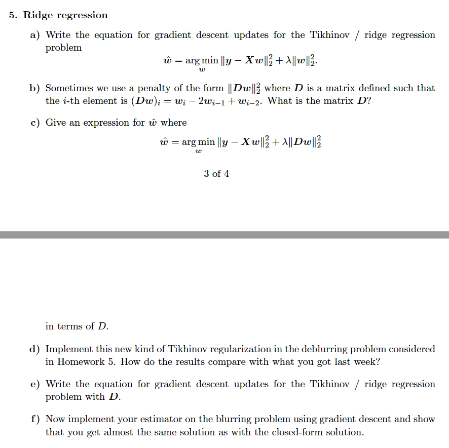 5 Ridge Regression A Write The Equation For Grad Chegg Com