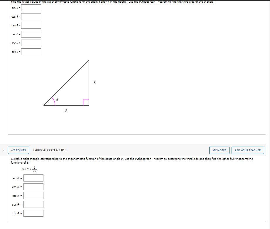 Solved Sketch a right triangle corresponding to the | Chegg.com