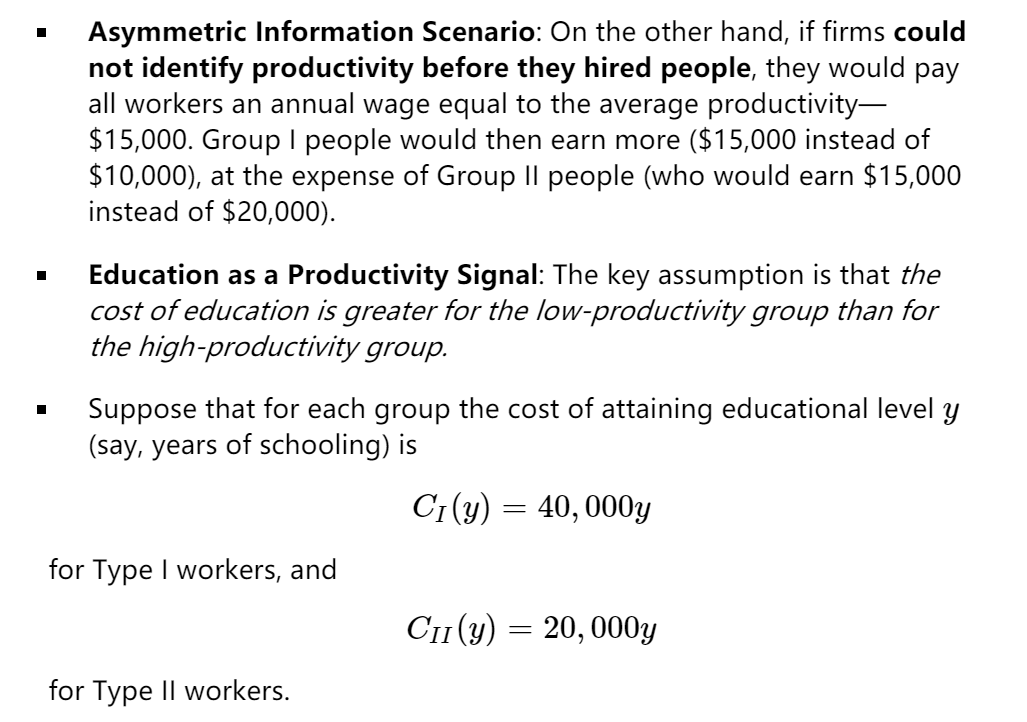 Question 2 Consider the Job Market Signalling model | Chegg.com
