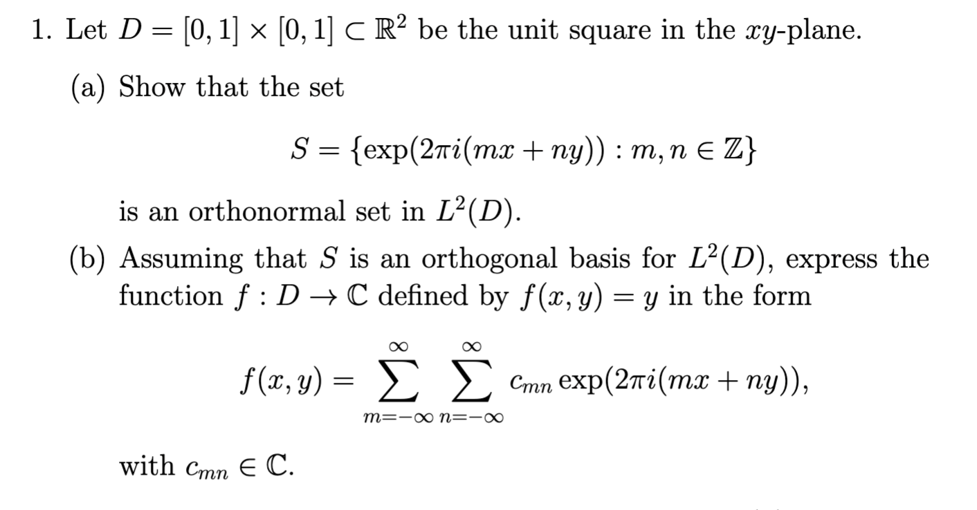 Let D=[0,1]×[0,1]⊂R2 be the unit square in the | Chegg.com