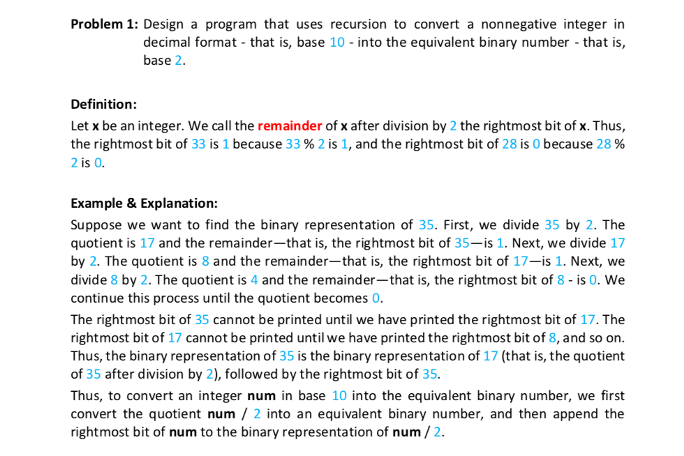 Solved Problem 1: Design a program that uses recursion to | Chegg.com