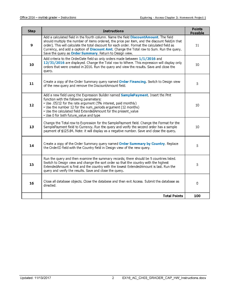 Office 2016 Myitlab:grader Instructions Explor In | Chegg.com