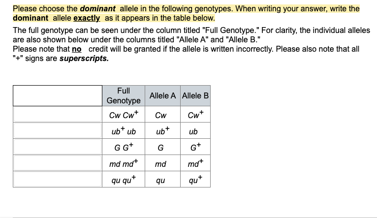 Solved Please Choose The Dominant Allele In The Following | Chegg.com