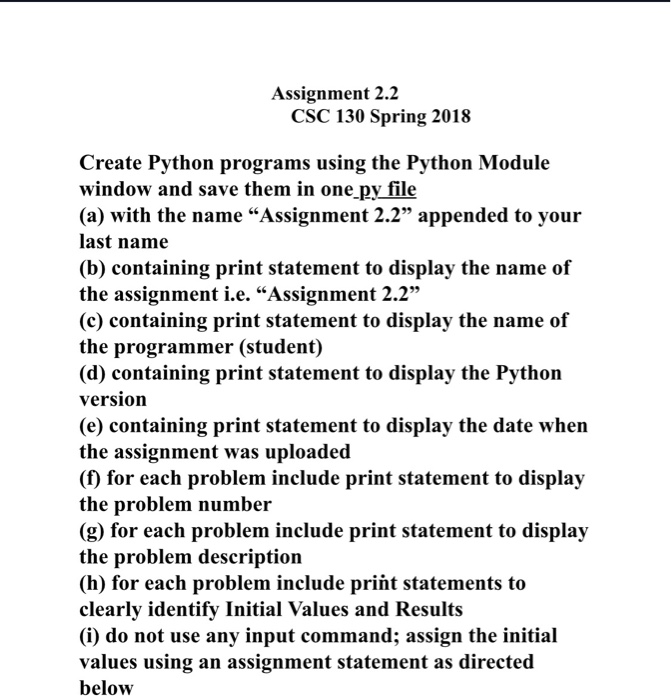 Solved Assignment 2.2 CSC 130 Spring 201:8 Create Python | Chegg.com