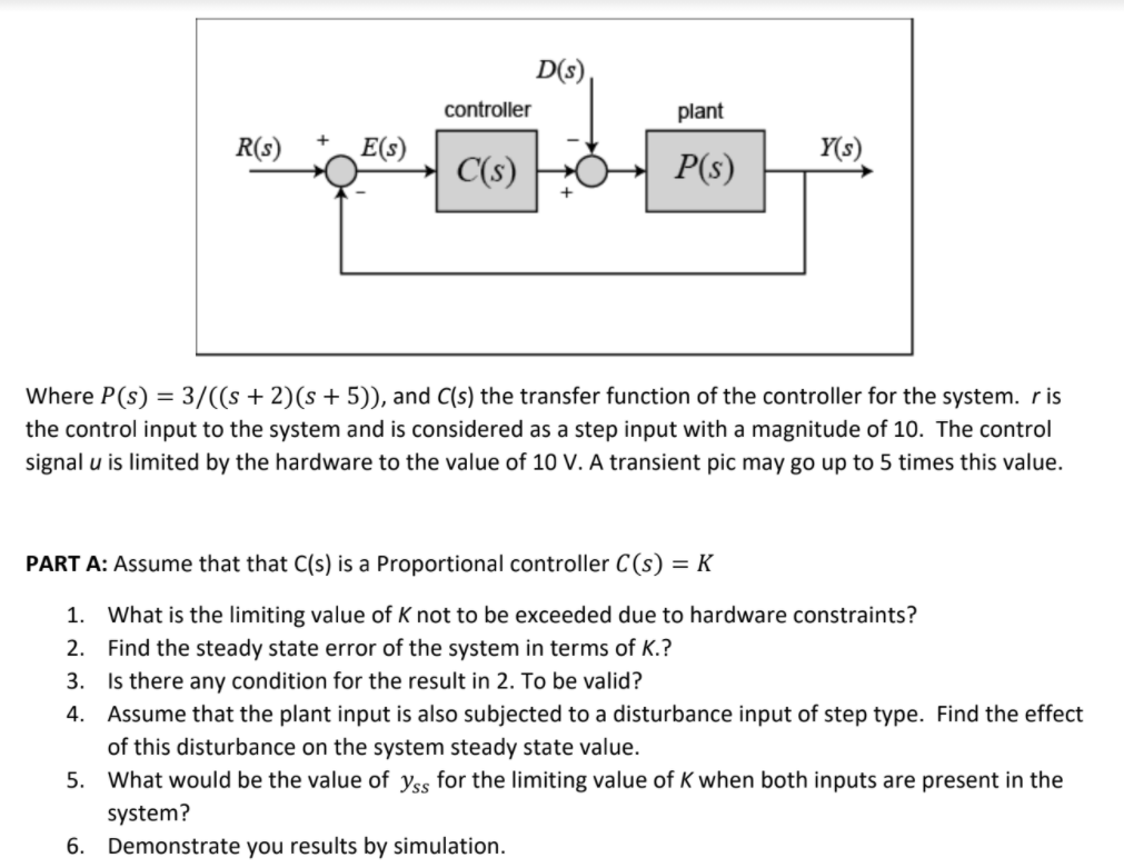 Solved D(s), controller plant R(s) E(s) Y(s) C(s) P(s) Where | Chegg.com