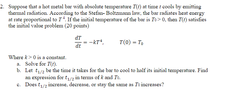 Solved Suppose that a hot metal bar with absolute | Chegg.com