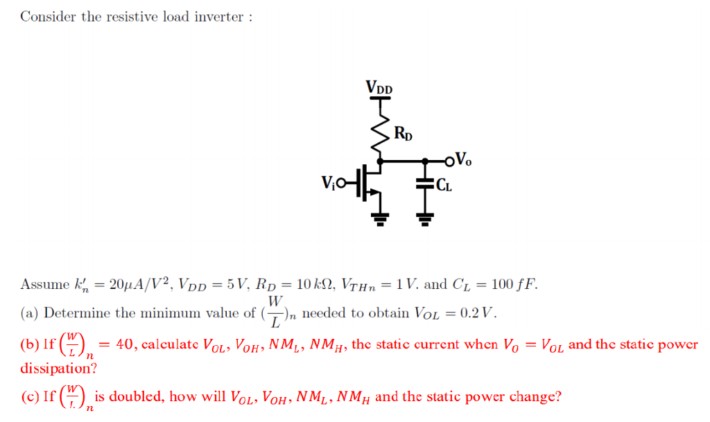 Solved Consider the resistive load inverter VDD Rp Vi CL | Chegg.com