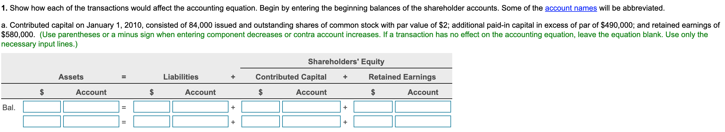 Solved 1. Show how each of the transactions would affect the | Chegg.com