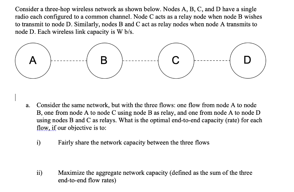 Consider a three-hop wireless network as shown below. | Chegg.com