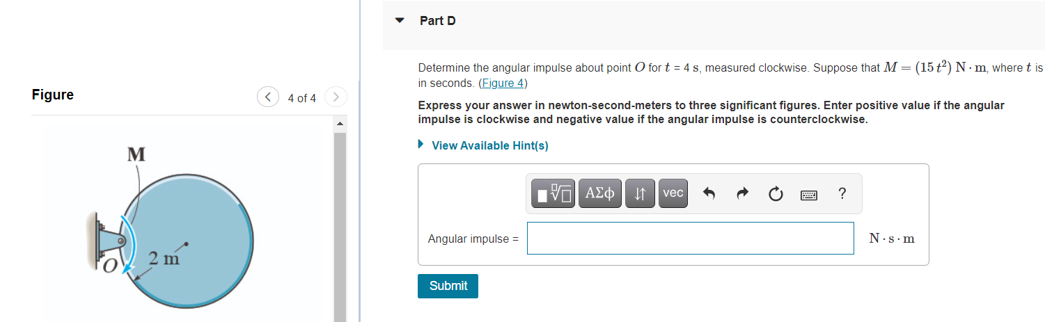 Solved Part A Determine the angular impulse about point O | Chegg.com