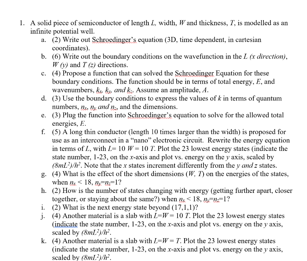Solved 1. A solid piece of semiconductor of length L, width, | Chegg.com