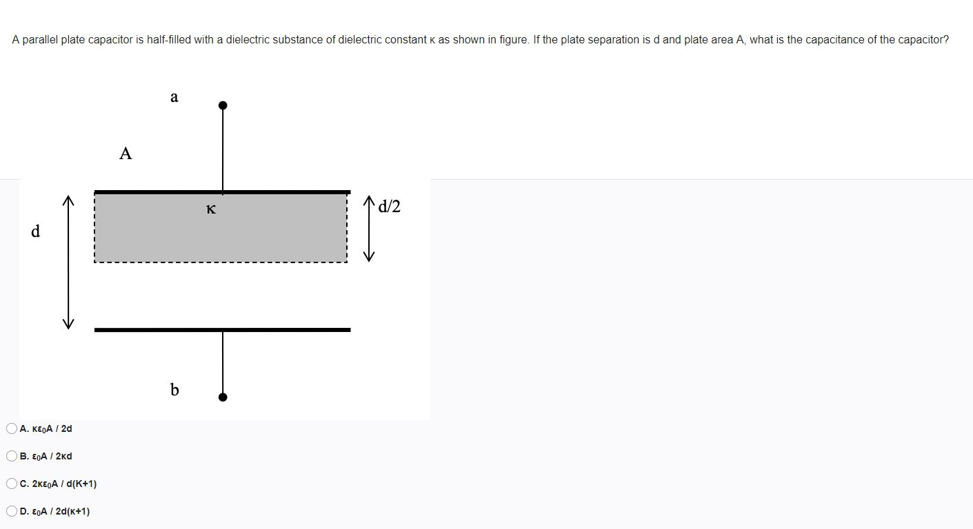 Solved A parallel plate capacitor is halffilled with a
