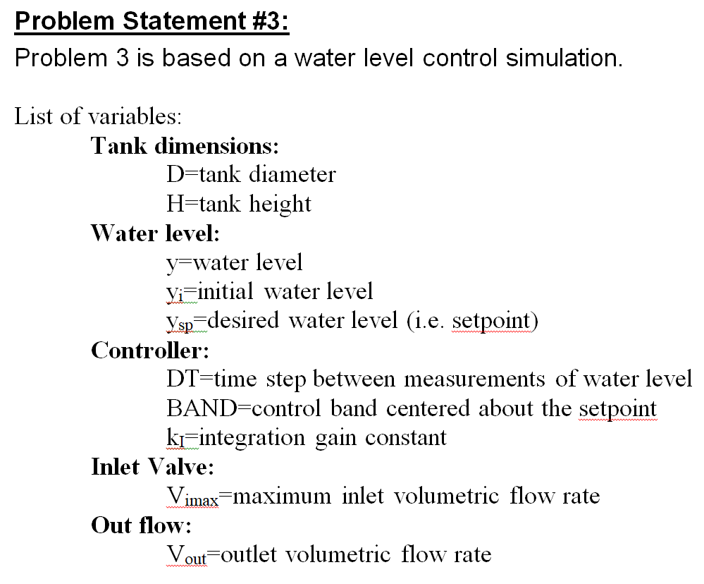 Problem Statement #3: Problem 3 is based on a water | Chegg.com