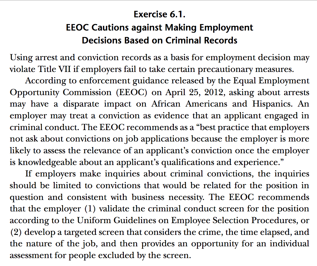 Exercise 6.1. EEOC Cautions Against Making Employment | Chegg.com