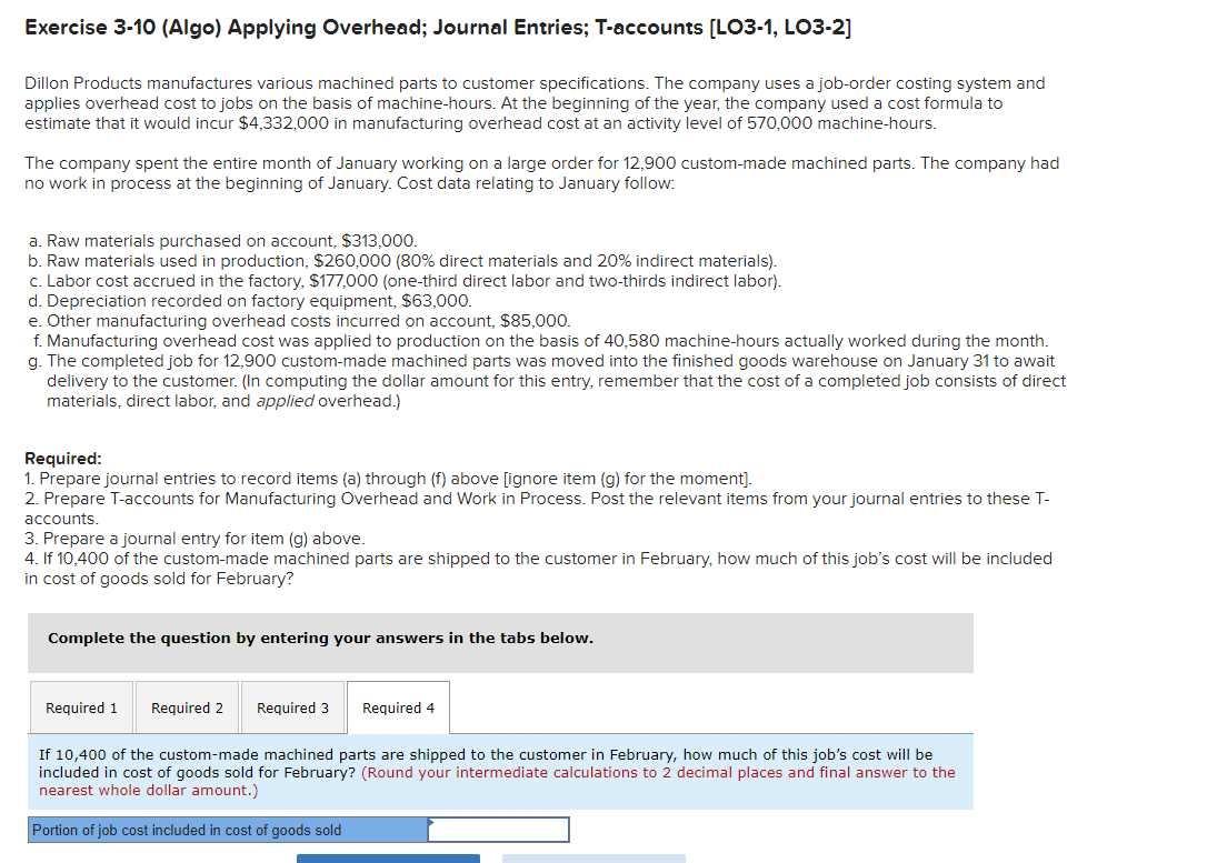 Solved Exercise 3-10 (Algo) Applying Overhead; Journal | Chegg.com
