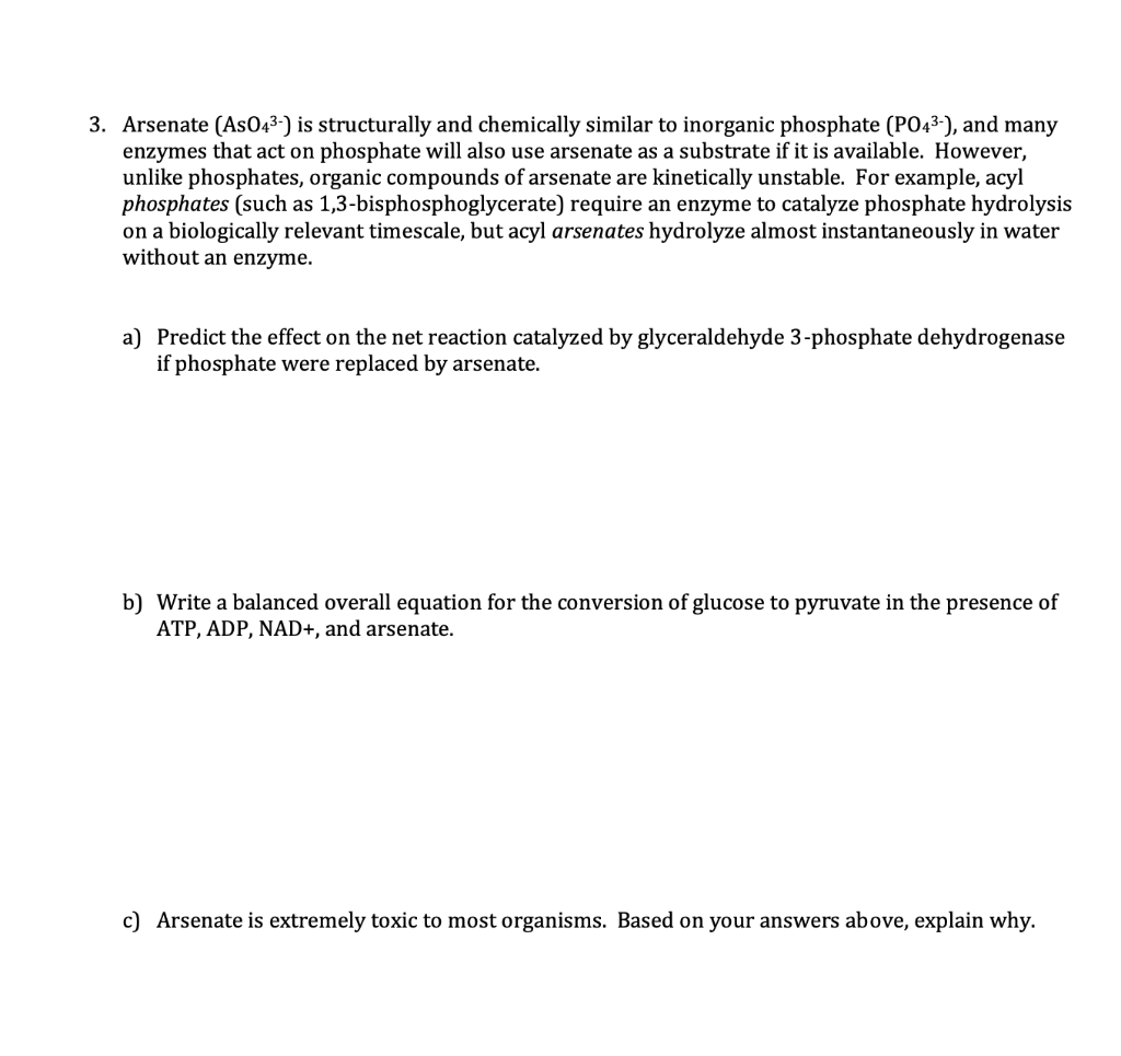 Solved 3. Arsenate (AsO43-) is structurally and chemically | Chegg.com