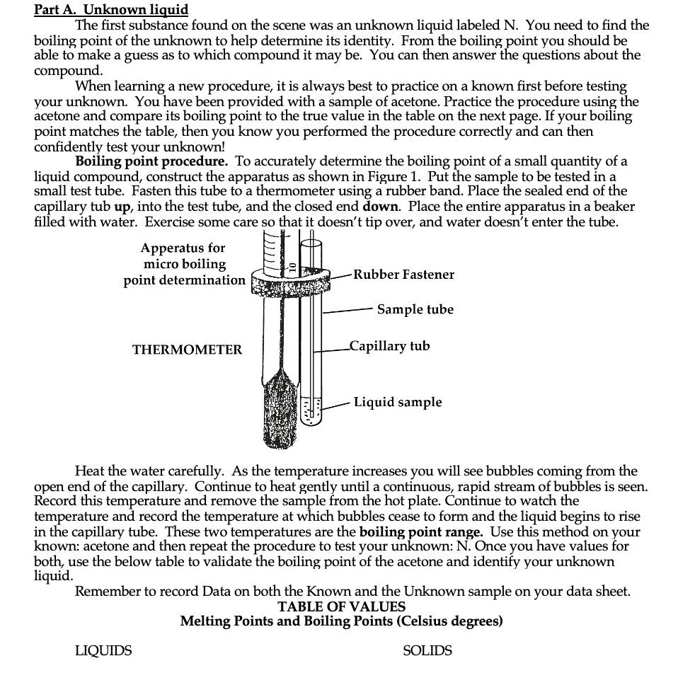 Part A. Unknown liquid The first substance found on | Chegg.com