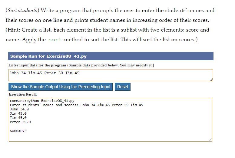 Solved (Sort students) Write a program that prompts the user | Chegg.com