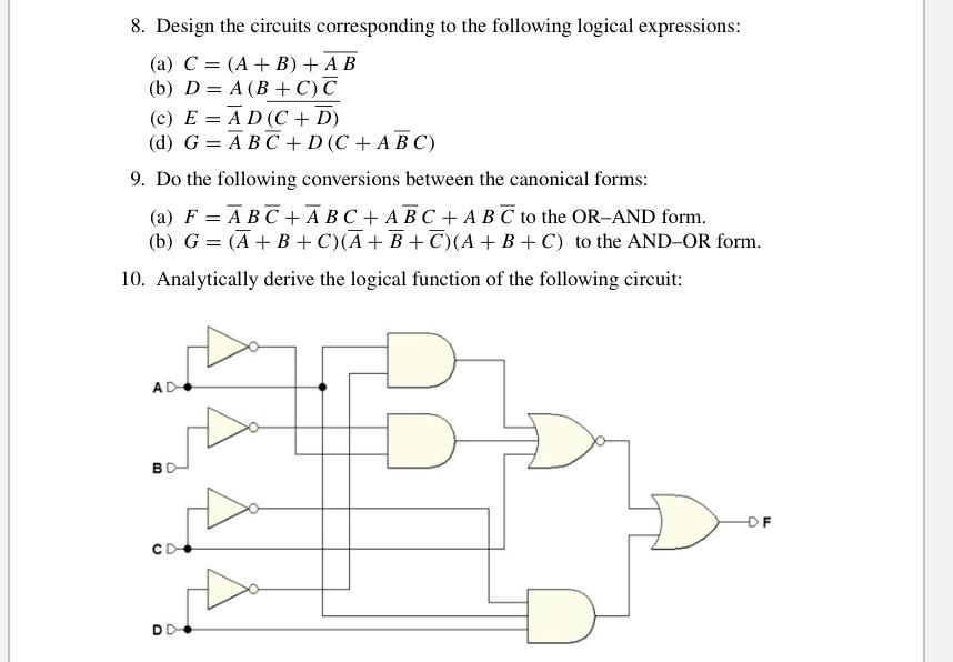 Solved 8. Design The Circuits Corresponding To The Following | Chegg.com