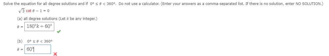Solved Solve the equation for all degree solutions and if 0° | Chegg.com