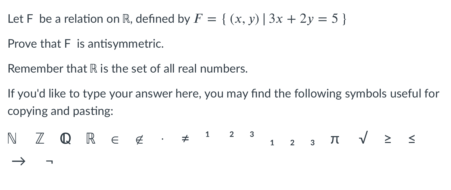 Solved Let F be a relation on R, defined by F = {(x, y) | 3x | Chegg.com