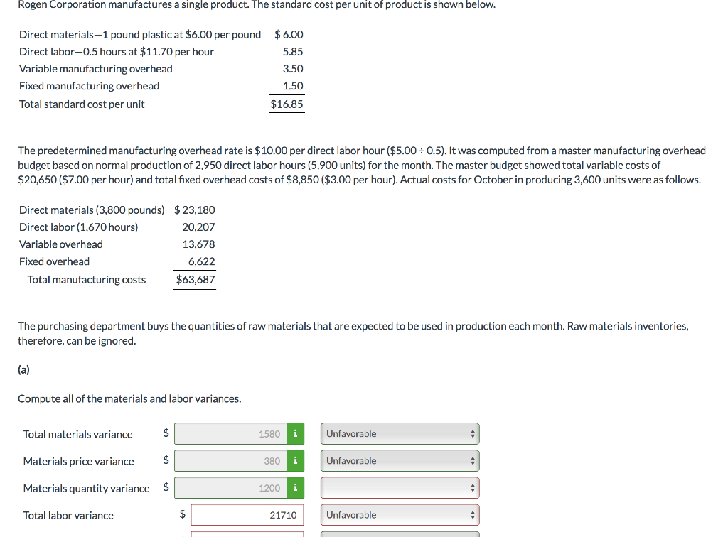 Solved Rogen Corporation manufactures a single product. The